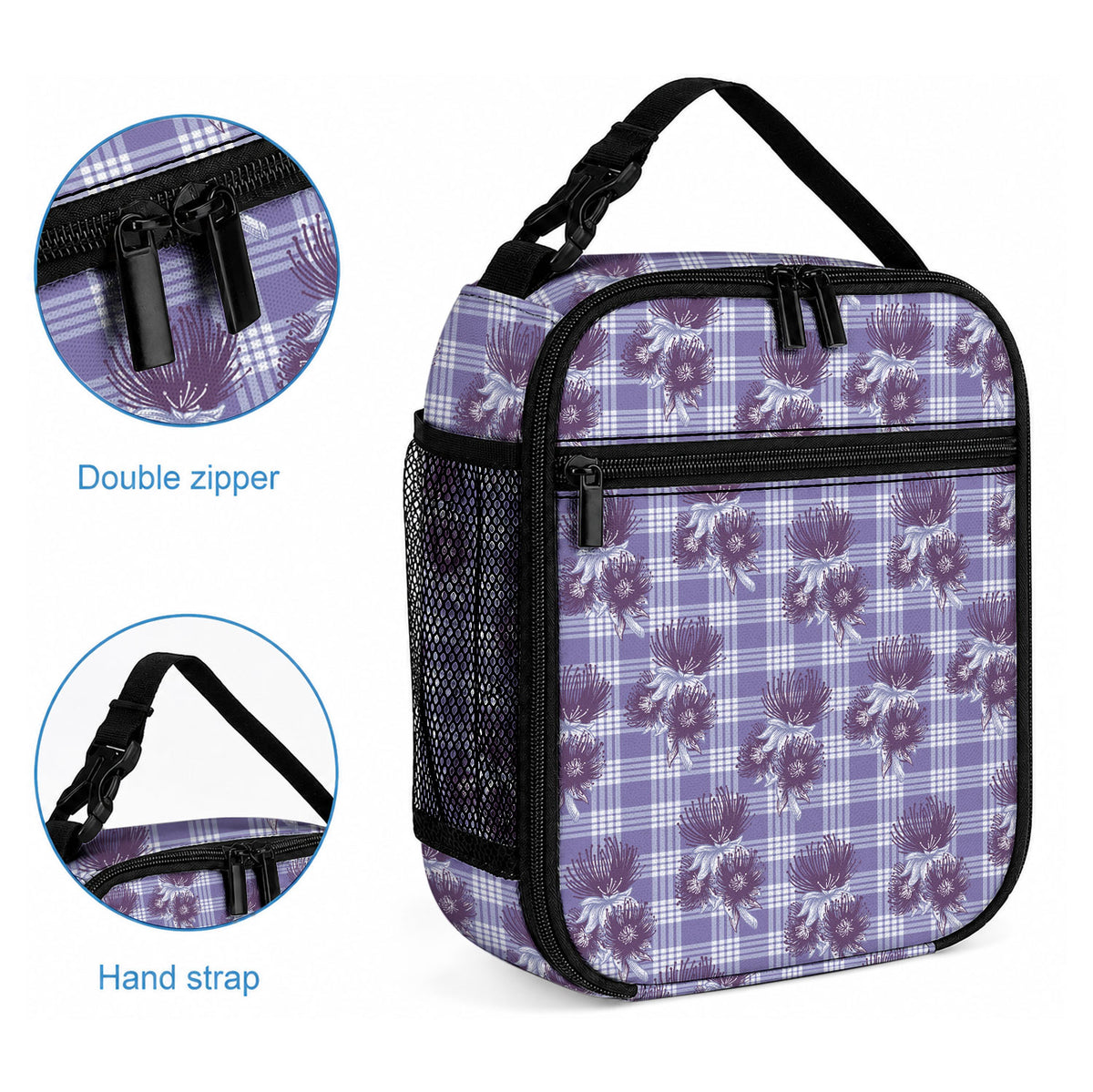 Purple Palaka Hawaii Lunch Bag Hawaiian Lehua Blossoms LT05 - Polynesian Pride