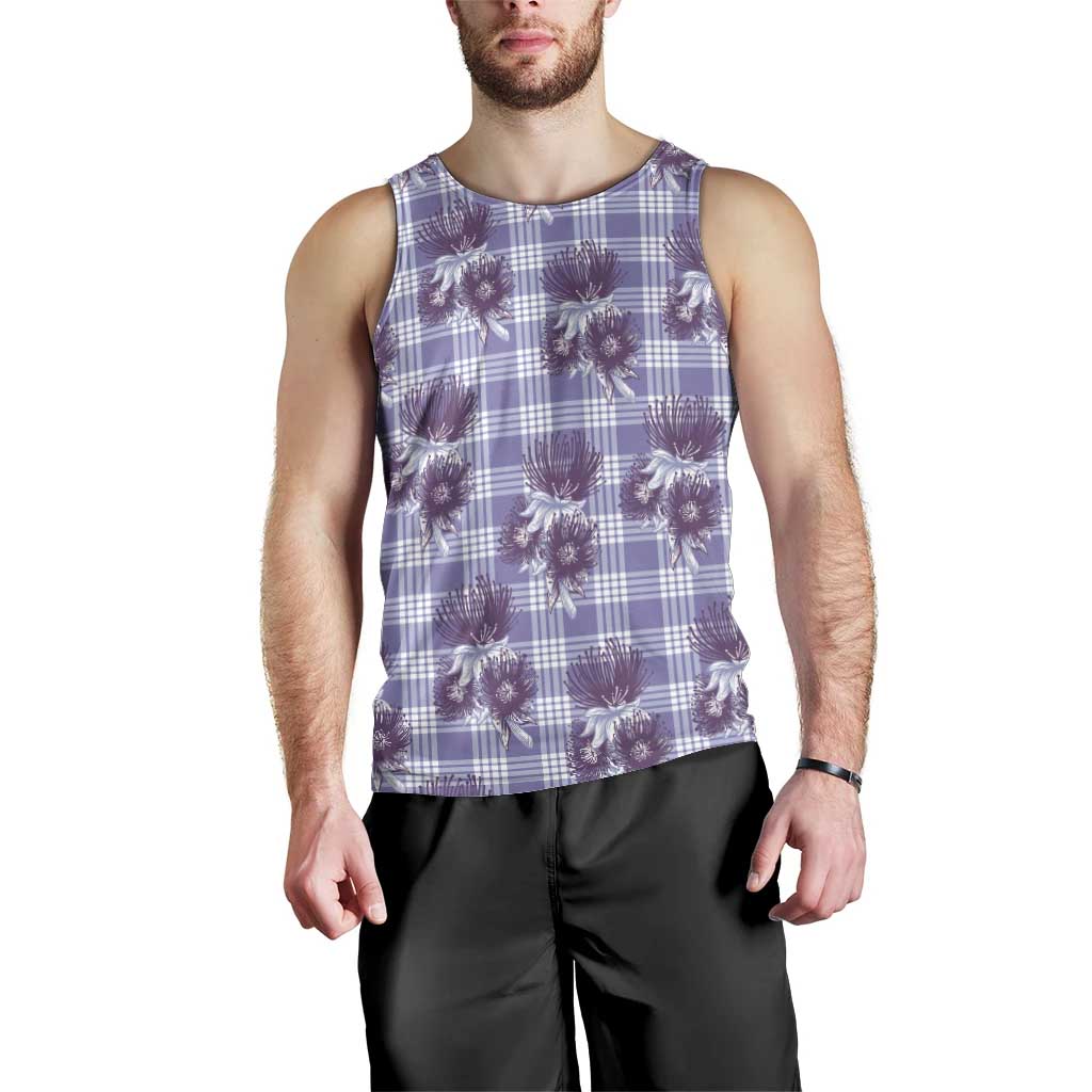 Purple Palaka Hawaii Men Tank Top Hawaiian Lehua Blossoms
