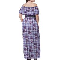 Purple Palaka Hawaii Off Shoulder Maxi Dress Hawaiian Lehua Blossoms LT05 - Polynesian Pride