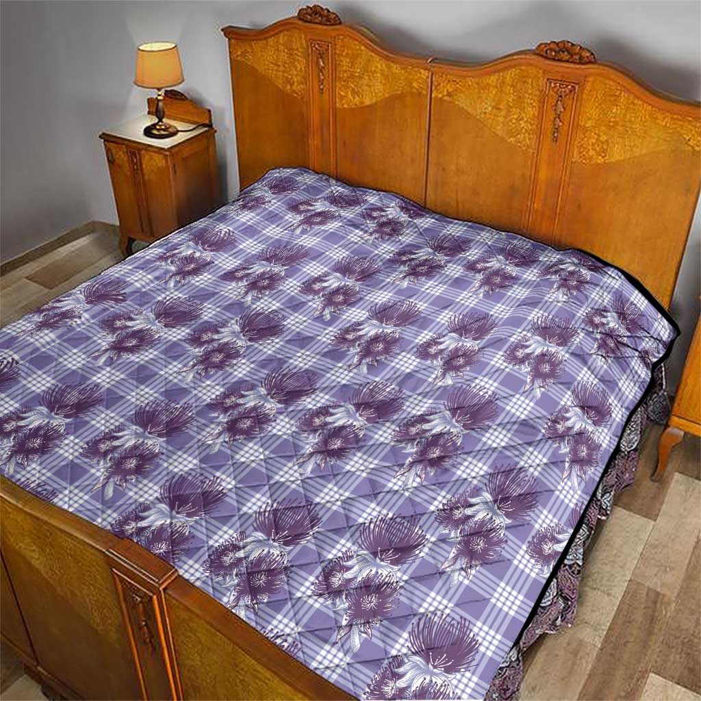 Purple Palaka Hawaii Quilt Hawaiian Lehua Blossoms
