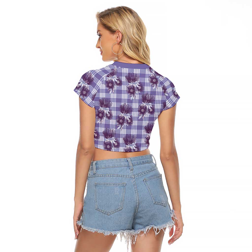 Purple Palaka Hawaii Raglan Cropped T Shirt Hawaiian Lehua Blossoms