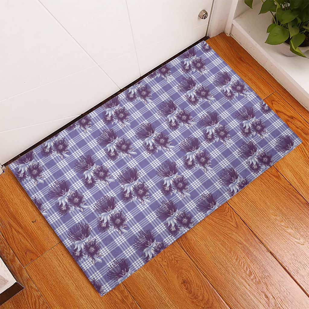 Purple Palaka Hawaii Rubber Doormat Hawaiian Lehua Blossoms