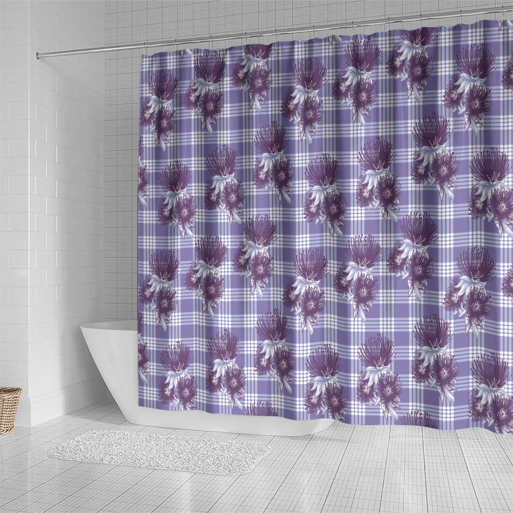Purple Palaka Hawaii Shower Curtain Hawaiian Lehua Blossoms