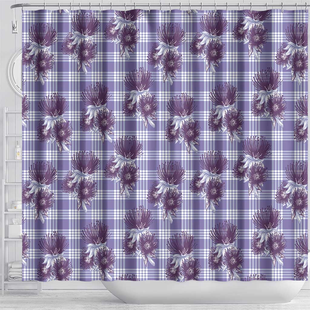 Purple Palaka Hawaii Shower Curtain Hawaiian Lehua Blossoms