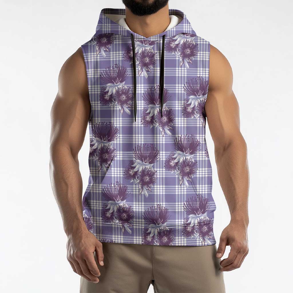 Purple Palaka Hawaii Sleeveless Hoodie Hawaiian Lehua Blossoms