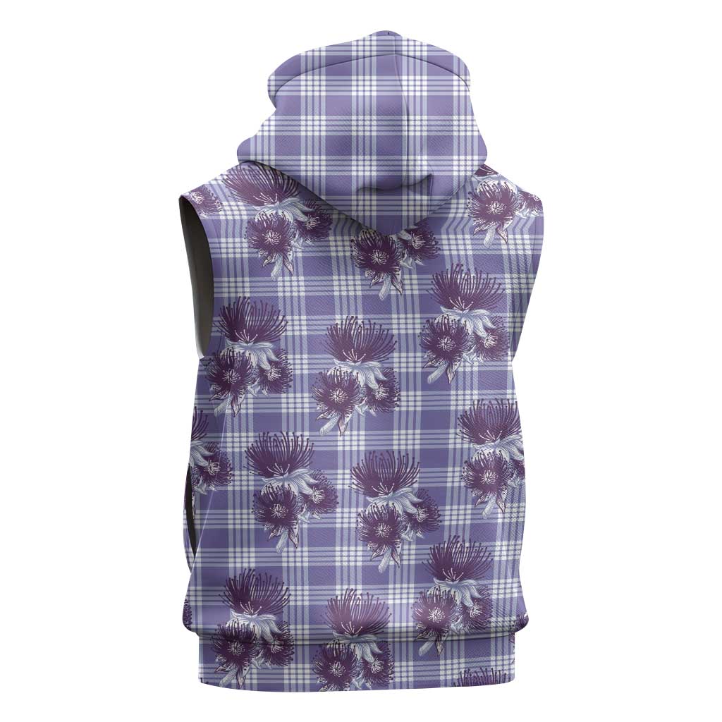 Purple Palaka Hawaii Sleeveless Zip Hoodie Hawaiian Lehua Blossoms