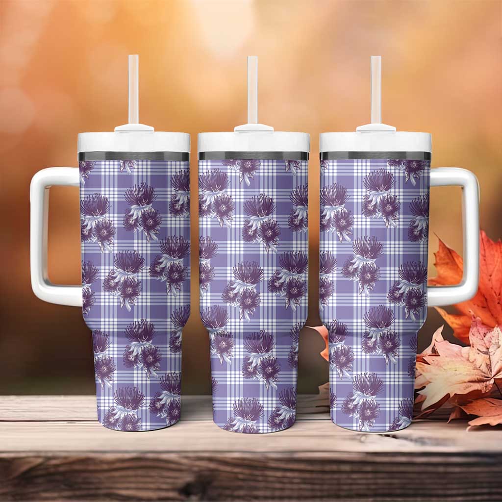 Purple Palaka Hawaii Tumbler With Handle Hawaiian Lehua Blossoms