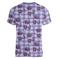 Purple Palaka Hawaii Women V-Neck T-Shirt Hawaiian Lehua Blossoms LT05 - Polynesian Pride