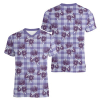 Purple Palaka Hawaii Women V-Neck T-Shirt Hawaiian Lehua Blossoms LT05 - Polynesian Pride