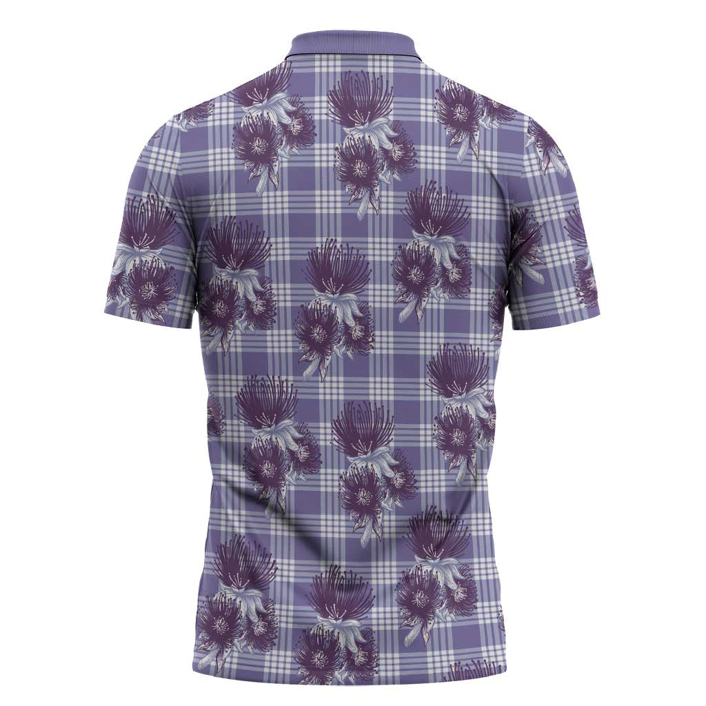 Purple Palaka Hawaii Zipper Polo Shirt Hawaiian Lehua Blossoms