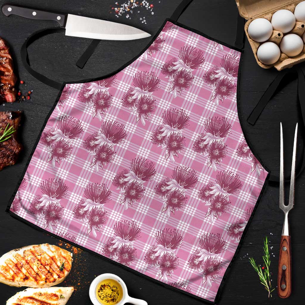 Pink Palaka Hawaii Apron Hawaiian Lehua Blossoms