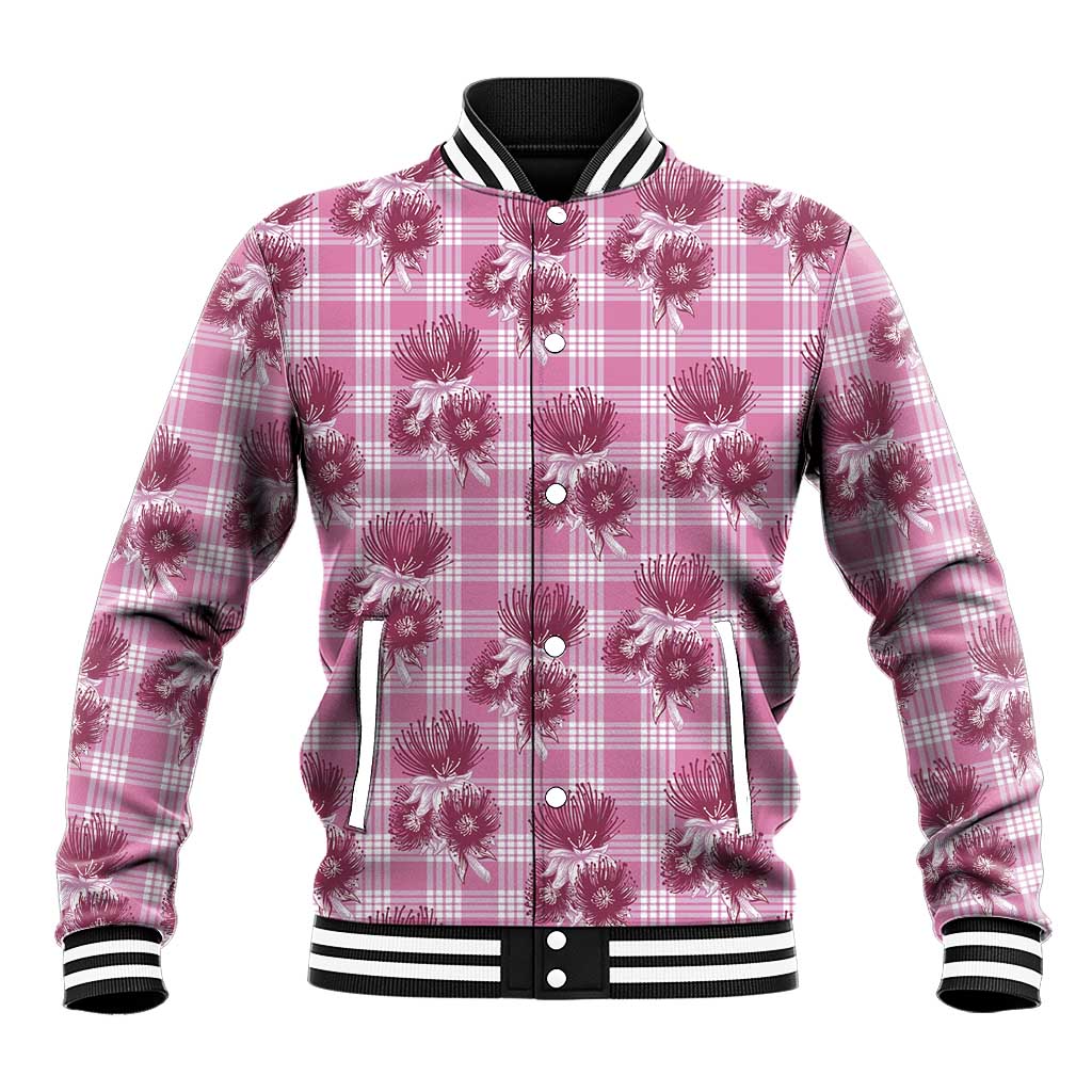 Pink Palaka Hawaii Baseball Jacket Hawaiian Lehua Blossoms