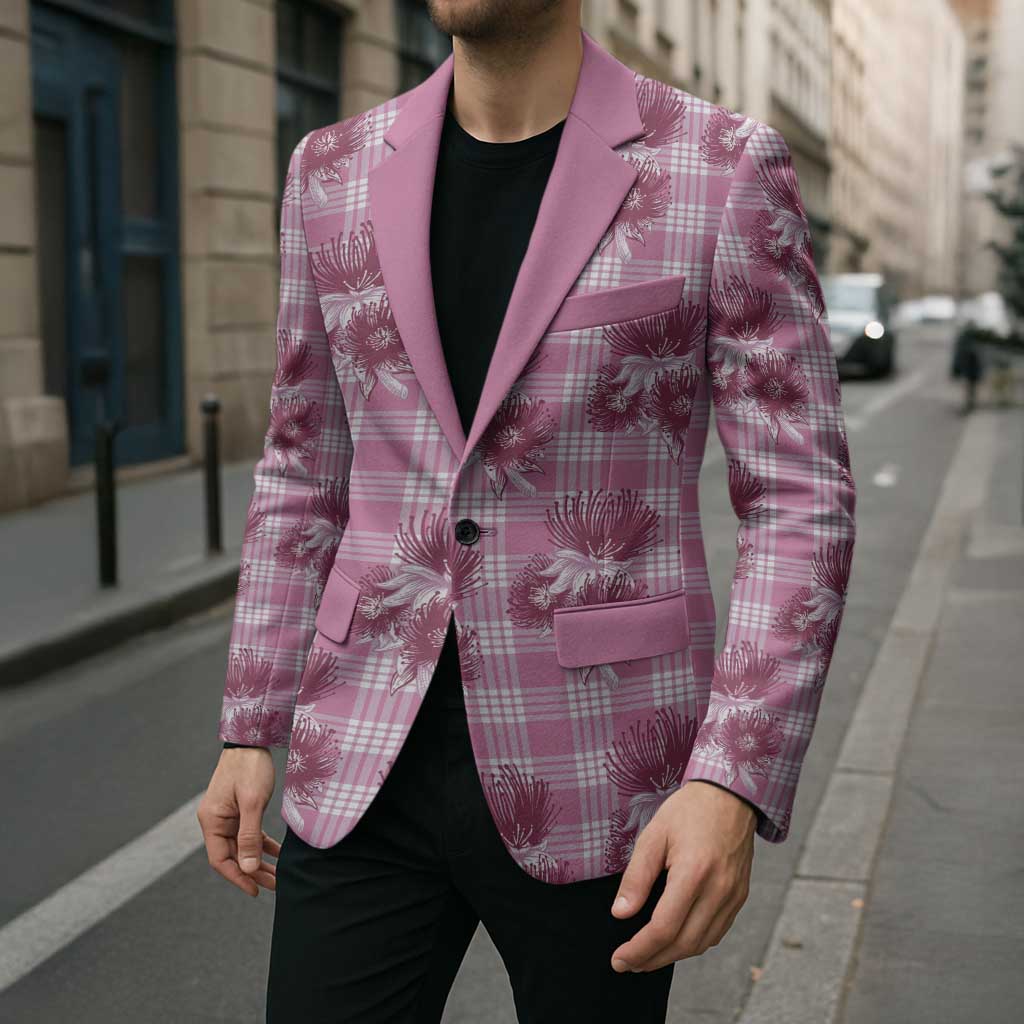 Pink Palaka Hawaii Blazer Hawaiian Lehua Blossoms