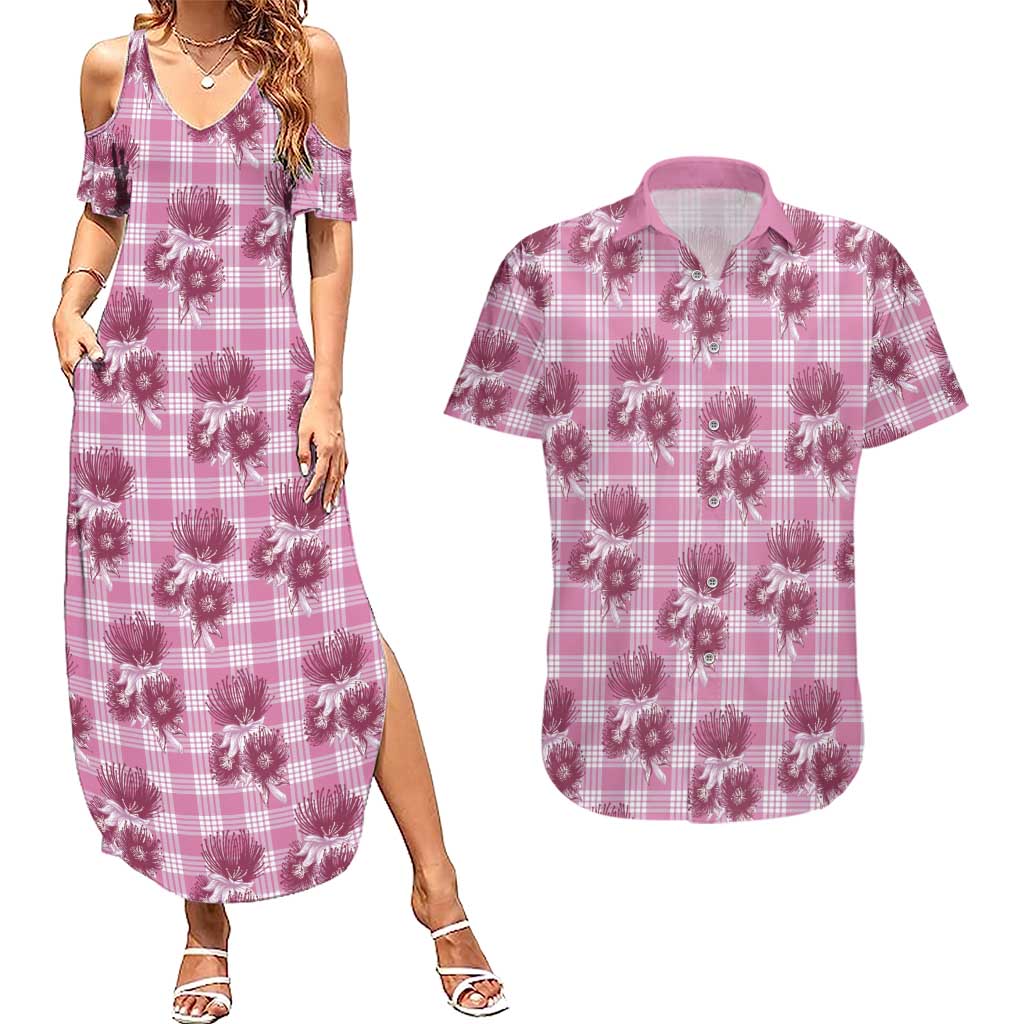 Pink Palaka Hawaii Couples Matching Summer Maxi Dress and Hawaiian Shirt Hawaiian Lehua Blossoms LT05 Pink - Polynesian Pride