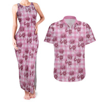 Pink Palaka Hawaii Couples Matching Tank Maxi Dress and Hawaiian Shirt Hawaiian Lehua Blossoms LT05 Pink - Polynesian Pride