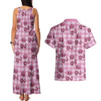 Pink Palaka Hawaii Couples Matching Tank Maxi Dress and Hawaiian Shirt Hawaiian Lehua Blossoms LT05 - Polynesian Pride