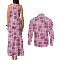 Pink Palaka Hawaii Couples Matching Tank Maxi Dress and Long Sleeve Button Shirt Hawaiian Lehua Blossoms LT05 - Polynesian Pride