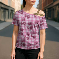 Pink Palaka Hawaii Cross Shoulder Shirt Hawaiian Lehua Blossoms
