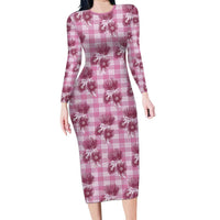 Pink Palaka Hawaii Family Matching Long Sleeve Bodycon Dress and Hawaiian Shirt Hawaiian Lehua Blossoms LT05 Mom's Dress Pink - Polynesian Pride