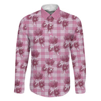 Pink Palaka Hawaii Family Matching Off Shoulder Maxi Dress and Hawaiian Shirt Hawaiian Lehua Blossoms LT05 Dad's Shirt - Long Sleeve Pink - Polynesian Pride