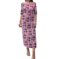 Pink Palaka Hawaii Family Matching Puletasi and Hawaiian Shirt Hawaiian Lehua Blossoms LT05 Mom's Dress Pink - Polynesian Pride