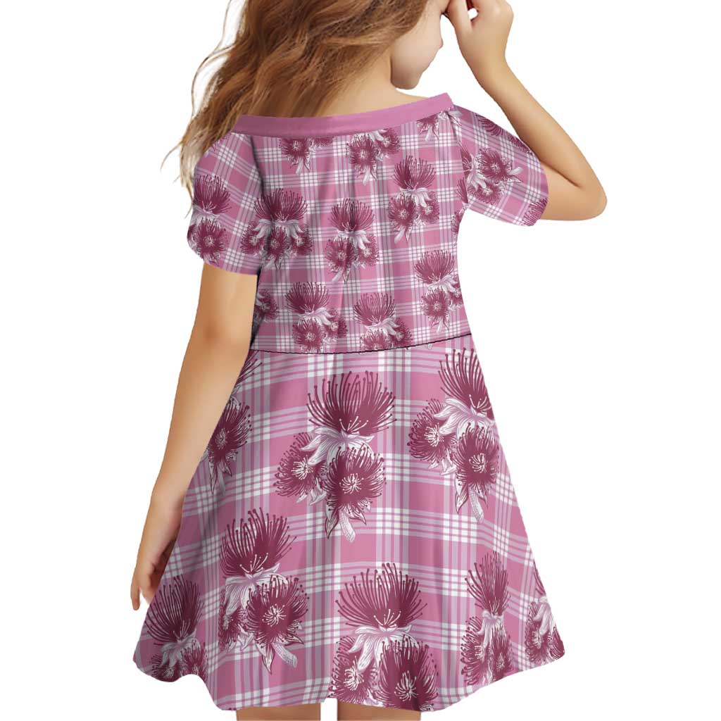 Pink Palaka Hawaii Family Matching Short Sleeve Bodycon Dress and Hawaiian Shirt Hawaiian Lehua Blossoms LT05 - Polynesian Pride