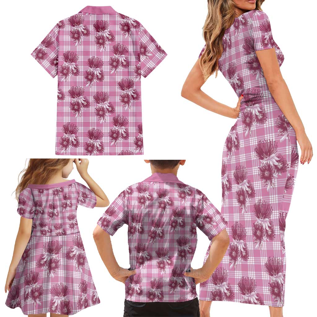 Pink Palaka Hawaii Family Matching Short Sleeve Bodycon Dress and Hawaiian Shirt Hawaiian Lehua Blossoms LT05 - Polynesian Pride