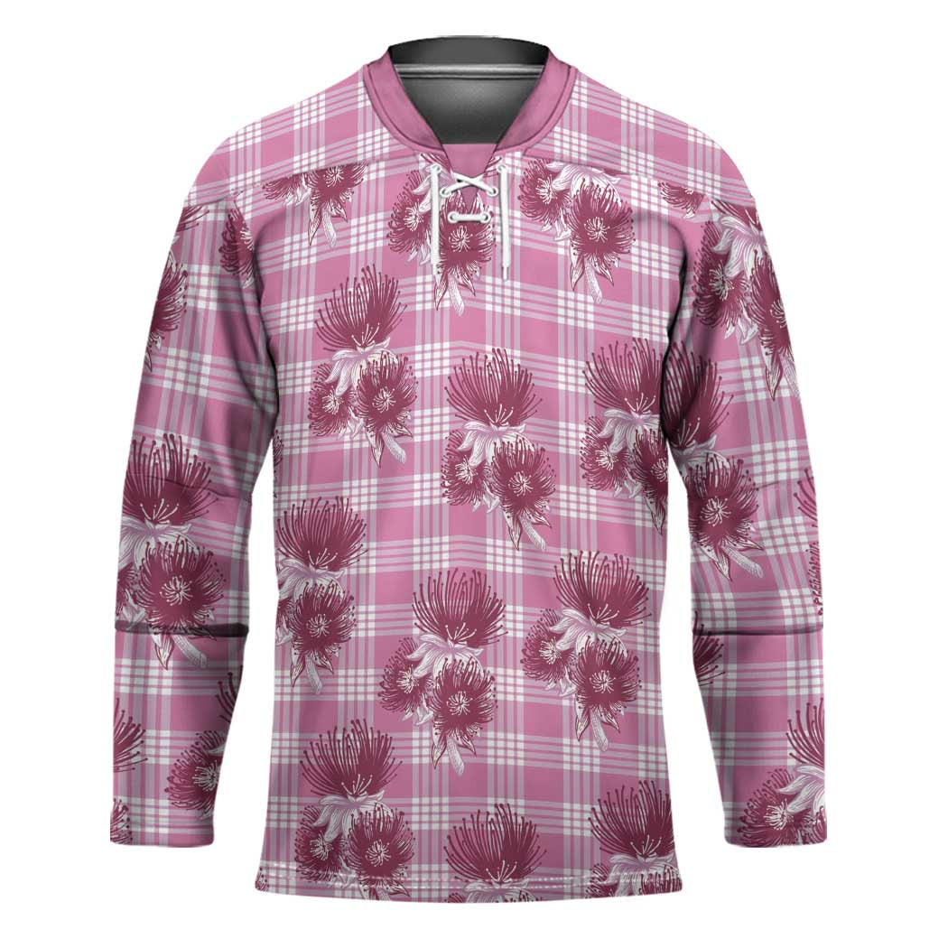 Pink Palaka Hawaii Hockey Jersey Hawaiian Lehua Blossoms