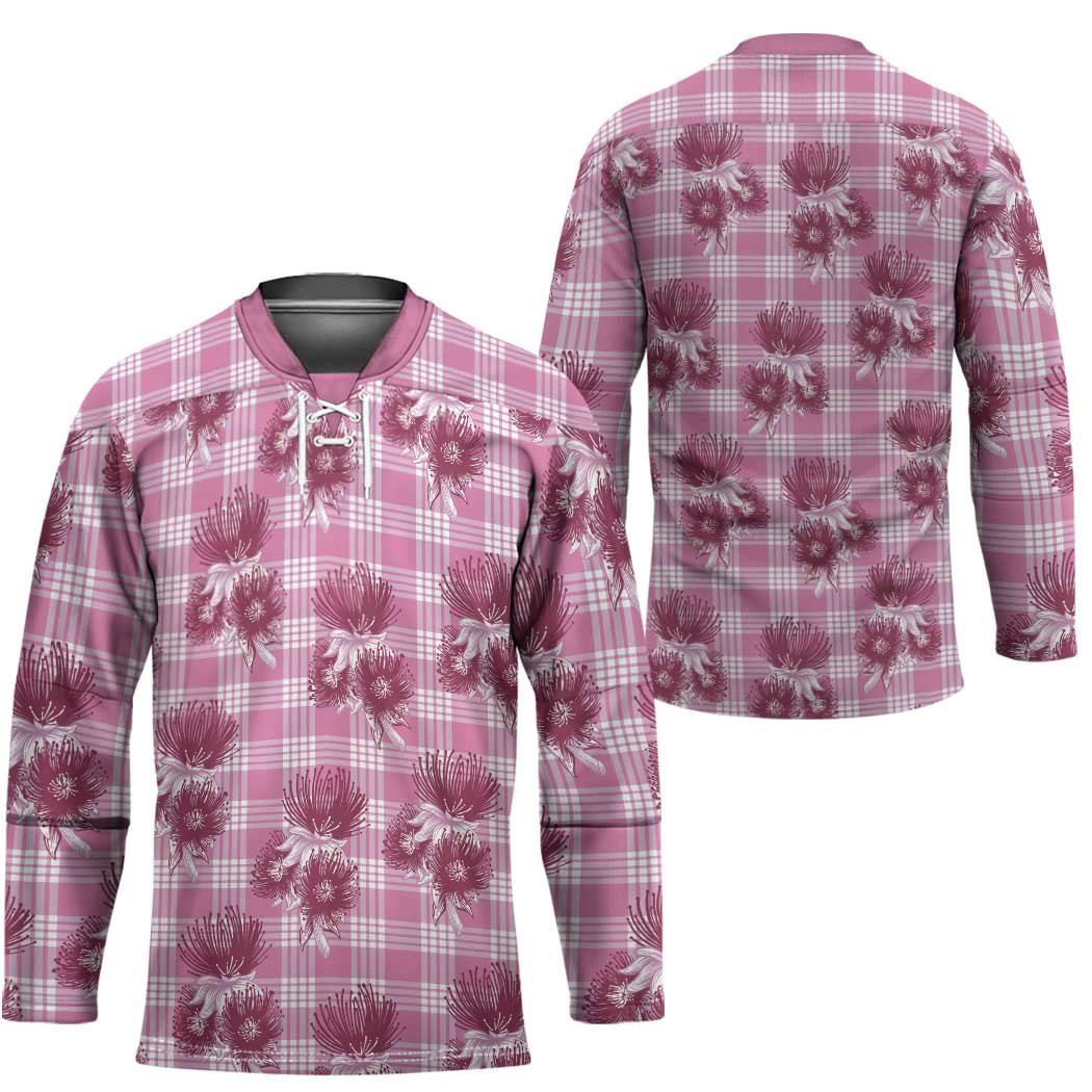 Pink Palaka Hawaii Hockey Jersey Hawaiian Lehua Blossoms