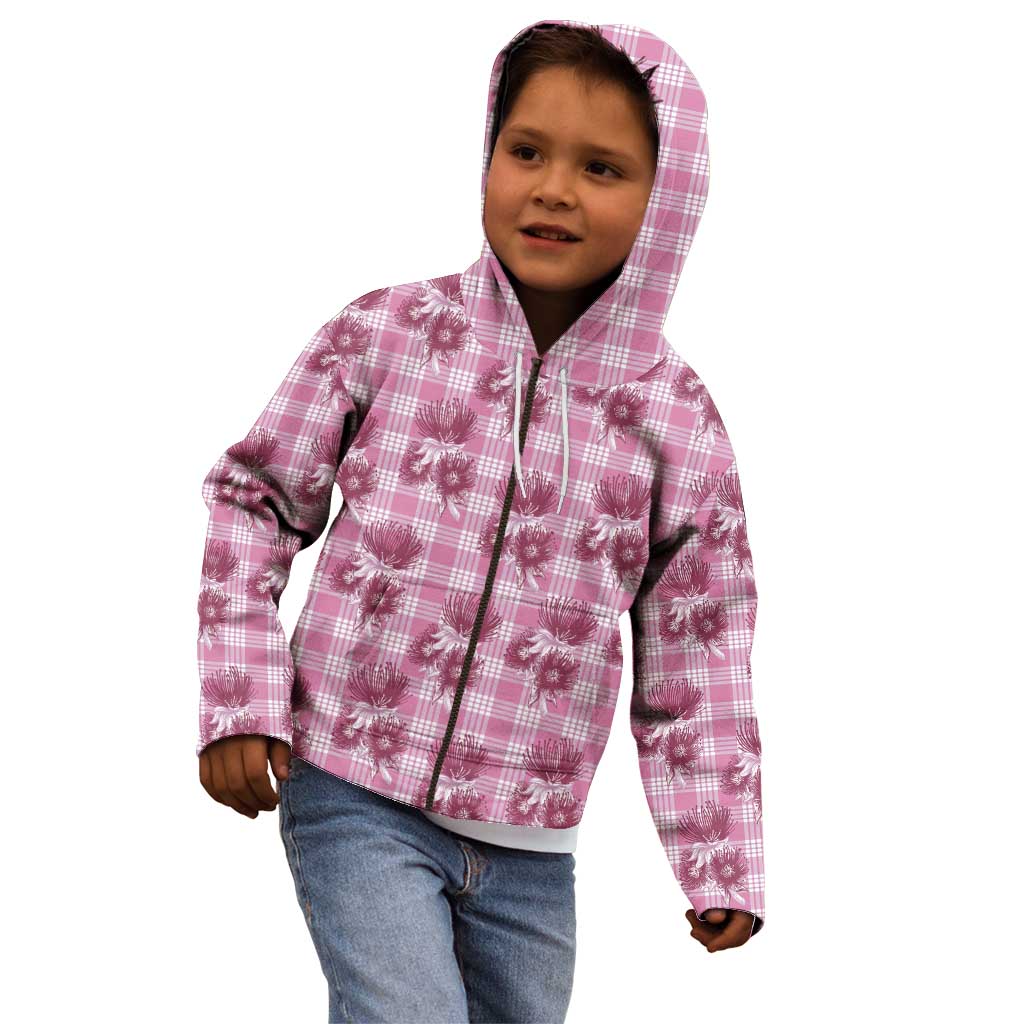 Pink Palaka Hawaii Kid Hoodie Hawaiian Lehua Blossoms