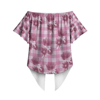 Pink Palaka Hawaii Off Shoulder Wrap Waist Top Hawaiian Lehua Blossoms LT05 - Polynesian Pride