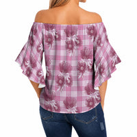Pink Palaka Hawaii Off Shoulder Wrap Waist Top Hawaiian Lehua Blossoms LT05 - Polynesian Pride