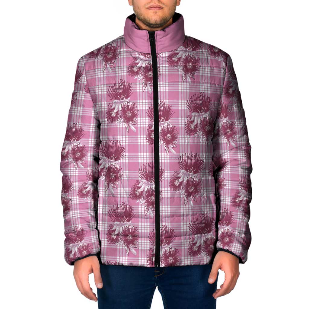 Pink Palaka Hawaii Padded Jacket Hawaiian Lehua Blossoms