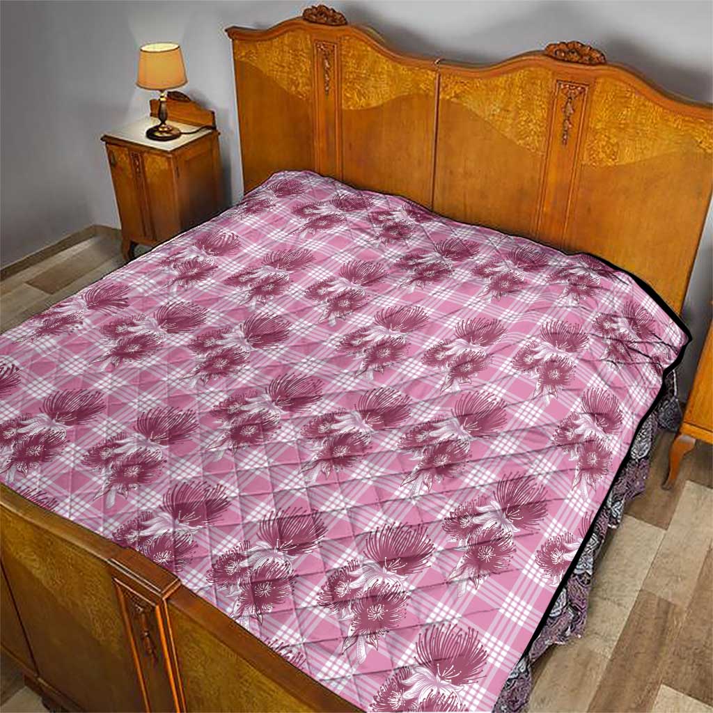 Pink Palaka Hawaii Quilt Hawaiian Lehua Blossoms