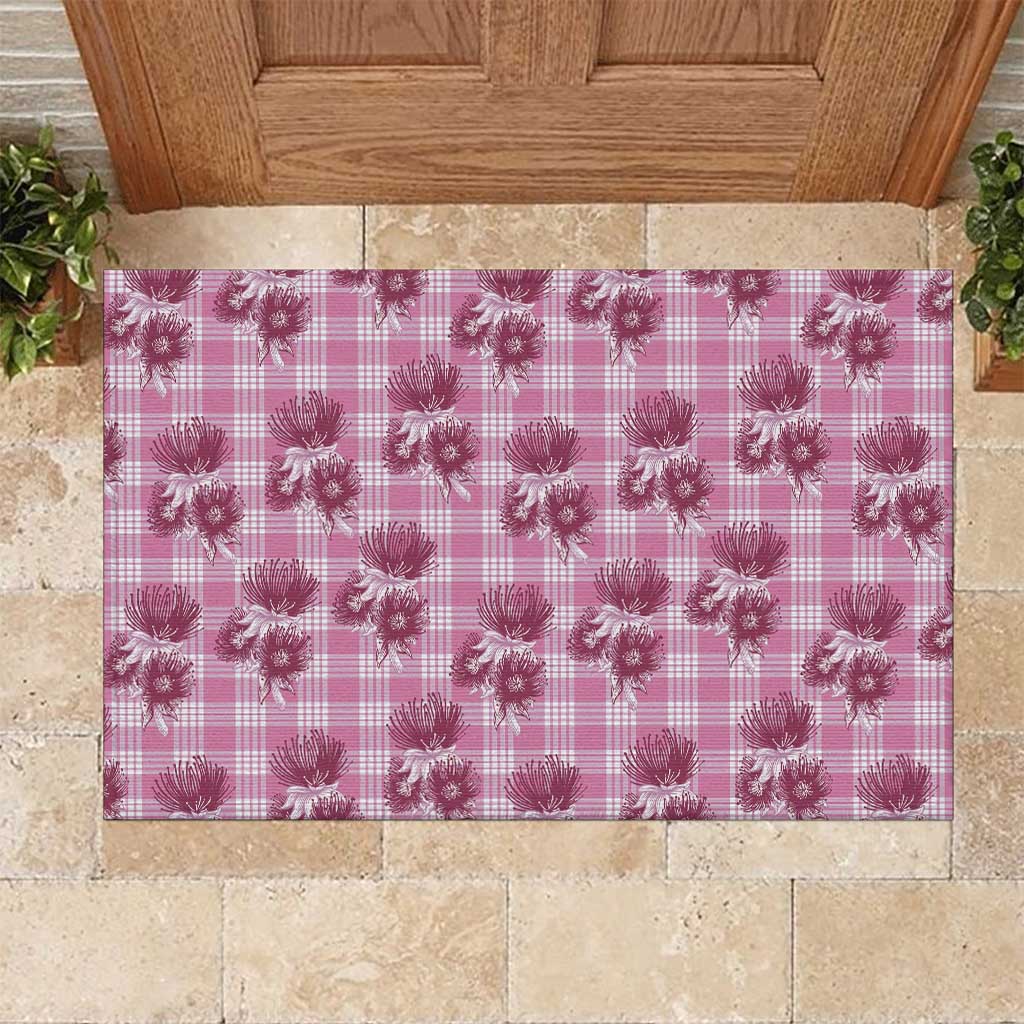 Pink Palaka Hawaii Rubber Doormat Hawaiian Lehua Blossoms
