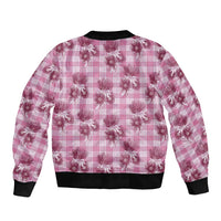 Pink Palaka Hawaii Sleeve Zip Bomber Jacket Hawaiian Lehua Blossoms