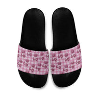 Pink Palaka Hawaii Slide Sandals Hawaiian Lehua Blossoms