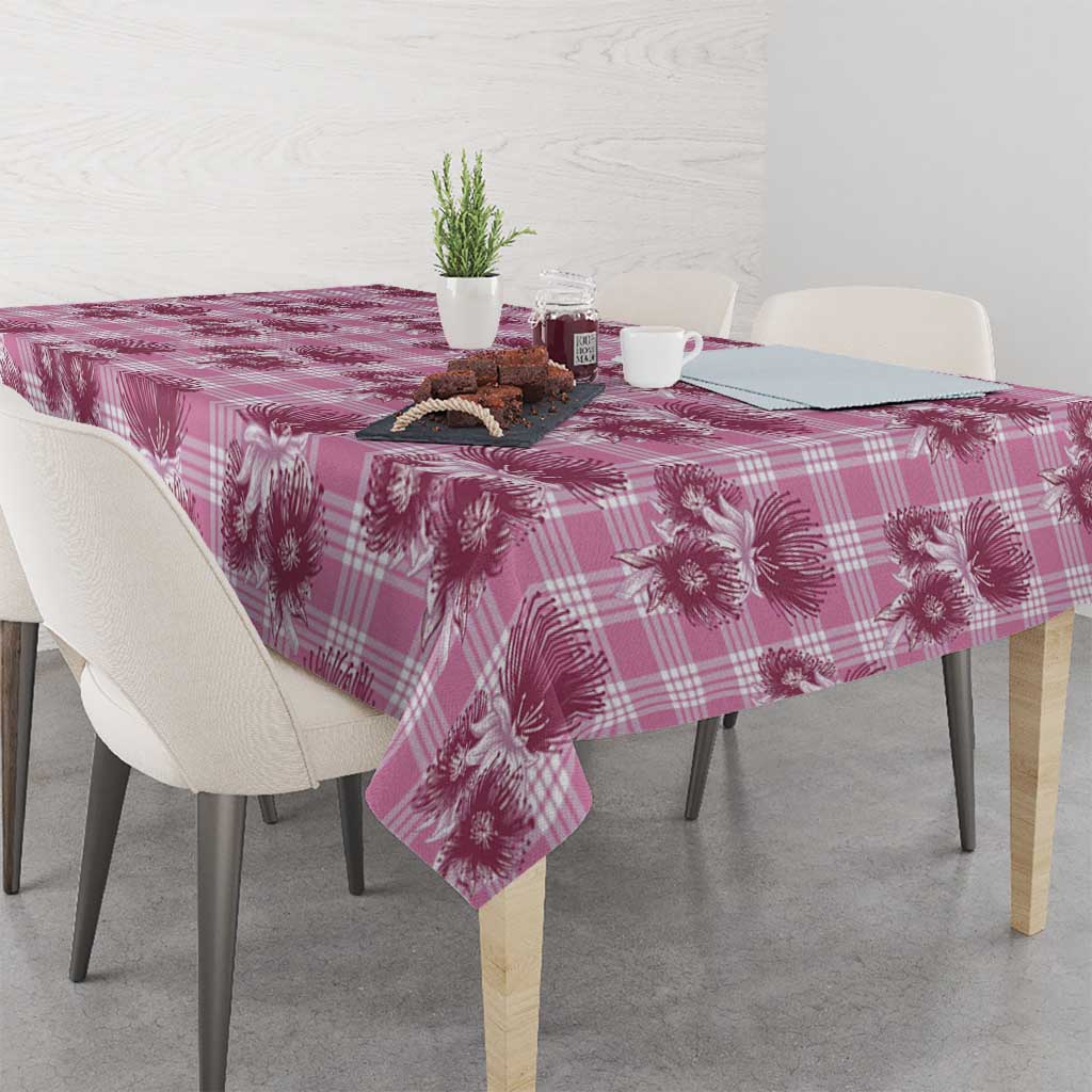Pink Palaka Hawaii Tablecloth Hawaiian Lehua Blossoms