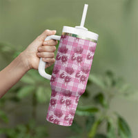 Pink Palaka Hawaii Tumbler With Handle Hawaiian Lehua Blossoms