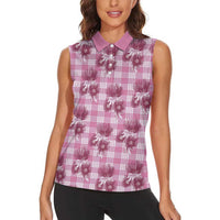 Pink Palaka Hawaii Women Sleeveless Polo Shirt Hawaiian Lehua Blossoms LT05 - Polynesian Pride