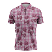 Pink Palaka Hawaii Zipper Polo Shirt Hawaiian Lehua Blossoms LT05 Pink - Polynesian Pride