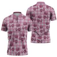 Pink Palaka Hawaii Zipper Polo Shirt Hawaiian Lehua Blossoms LT05 - Polynesian Pride