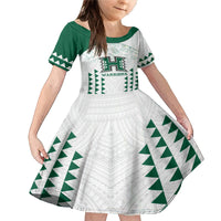 Custom Hawaii Football Family Matching Mermaid Dress and Hawaiian Shirt Rainbow Warriors Kakau Pattern LT05 Daughter's Dress White - Polynesian Pride