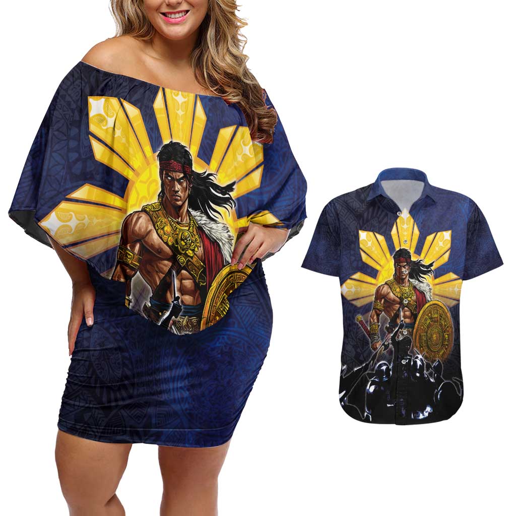 Philippines The First Hero Couples Matching Off Shoulder Short Dress and Hawaiian Shirt Lapu Lapu Know Your Roots