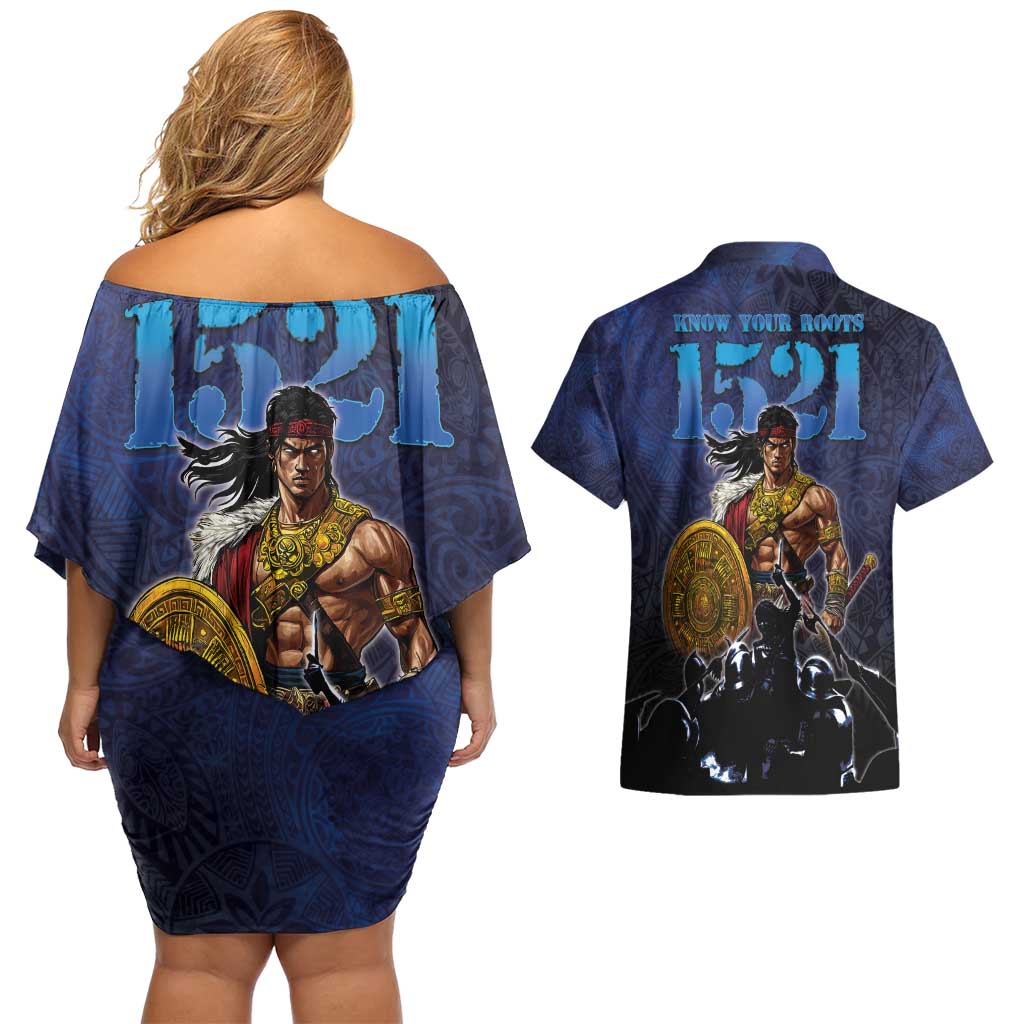 Philippines The First Hero Couples Matching Off Shoulder Short Dress and Hawaiian Shirt Lapu Lapu Know Your Roots