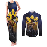 Philippines The First Hero Couples Matching Tank Maxi Dress and Long Sleeve Button Shirt Lapu Lapu Know Your Roots LT05 Navy - Polynesian Pride
