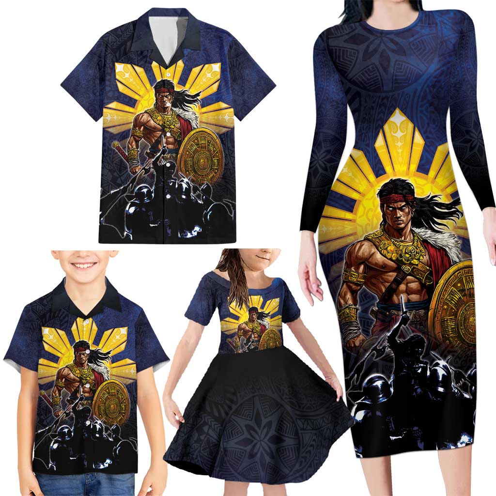 Philippines The First Hero Family Matching Long Sleeve Bodycon Dress and Hawaiian Shirt Lapu Lapu Know Your Roots LT05 - Polynesian Pride