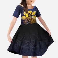 Philippines The First Hero Family Matching Mermaid Dress and Hawaiian Shirt Lapu Lapu Know Your Roots LT05 Daughter's Dress Navy - Polynesian Pride
