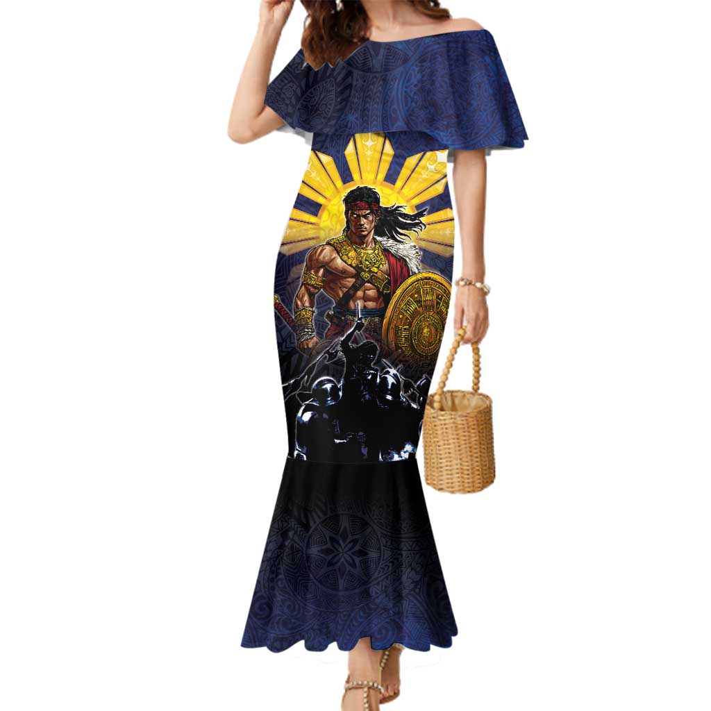 Philippines The First Hero Family Matching Mermaid Dress and Hawaiian Shirt Lapu Lapu Know Your Roots LT05 Mom's Dress Navy - Polynesian Pride