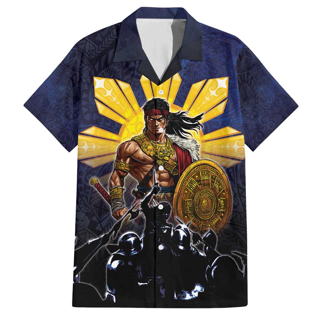 Philippines The First Hero Family Matching Off Shoulder Maxi Dress and Hawaiian Shirt Lapu Lapu Know Your Roots LT05 Dad's Shirt - Short Sleeve Navy - Polynesian Pride